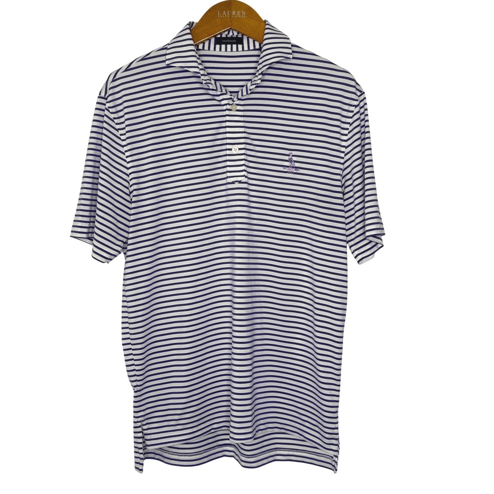 Turtleson Golf Polo white with purple stripes‎ Small